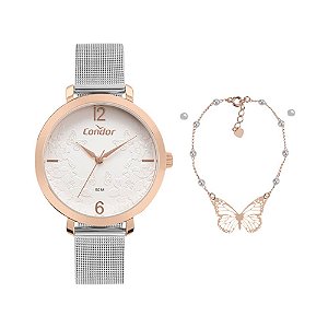 Kit Relógio Condor Feminino CO2035MYT/K4J  + pulseira e brincos