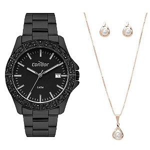Kit Relógio Condor Feminino CO2115KWL/K4P + colar e brincos