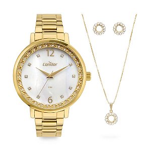 Kit Relógio Condor Feminino CO2036MUJS/K4B + colar e brincos