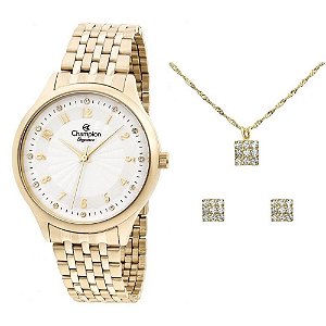 Kit Relógio Champion Feminino CN24100W com Colar e Brincos