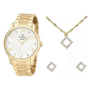 Kit Relógio Champion Feminino CN26224W com Colar e Brincos