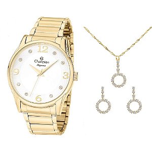 Kit Relógio Champion Feminino CN26215W com Colar e Brincos