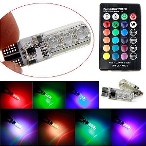 Par Lâmpadas T10 Rgb 5050 + Controle (16 Cores + 4 Funções) Led Smd Strobo