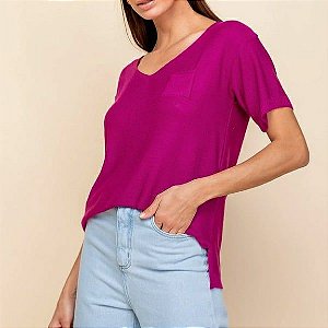 Blusa Tricô Manga Curta Bolsinho