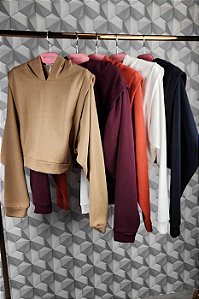 Blusa Manga Longa Capuz Camurça Touch