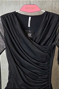 Blusa Manga Longa Tule e Vis Up franzido