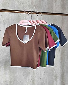 Blusa Manga Curta Stella Maris Bicolor