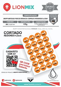 BOPP ADESIVO FOSCO BRANCO 135g CORTADO REDONDO 4,5CM A4 - 10 folhas