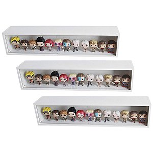 Expositor Funko Pop Mdf (médio) Branco, portas em vidro - kit 3 Unidades