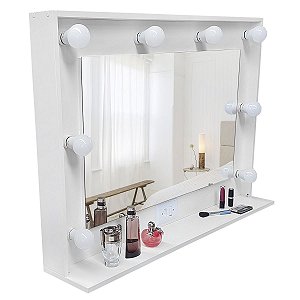 Espelho camarim, moldura MDF com prateleira branco 90x73x20 