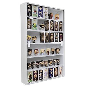 Expositor para funko pop MDF (para 60 funkos) portas em vidro, 6 vãos - branco