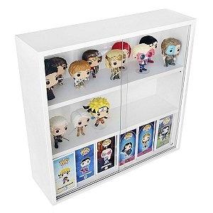 Expositor para funko pop MDF (3 vãos), portas em vidro, branco