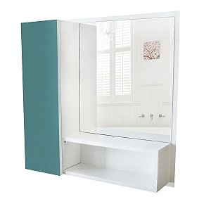 Armário MDF para banheiro com espelho, nicho, porta colorida, espelheira - Ágata turquesa