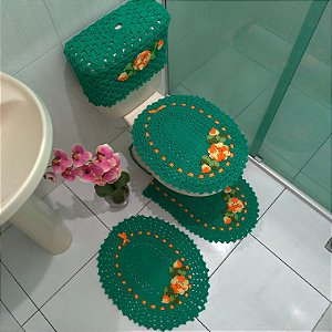 Tapete Crochê Colorido Banheiro Jogo 4 Peças Caixa Promoção Cor - Verde