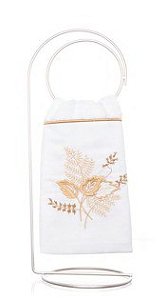 Toalha de Lavabo Bordado Ramos Dourado Super Luxo