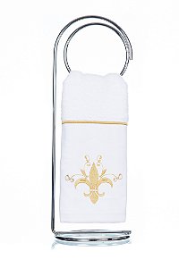Toalha de Lavabo Bordado Flor de Liz Dourada Super Luxo