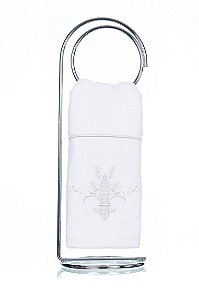 Toalha de Lavabo Bordado Flor de Liz Prata Super Luxo