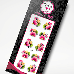 Adesivos 3D para Unhas - Flores rosa e amarela