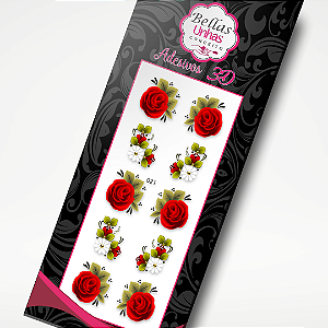 Adesivo para Unha - Flores Vermelhas