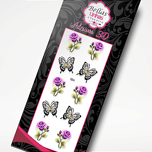 Adesivo para Unha - Flores Lilás e Borboletas Vazadas