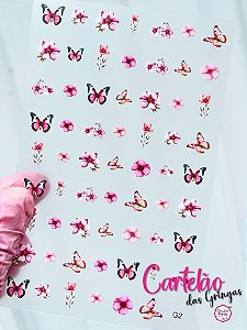 Borboletas Realistas e Flores Rosa - Cartelão das Gringas