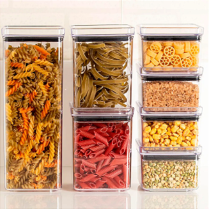 Kit Potes Herméticos 7 Pçs Lumini Paramount Acrílico Empilhável Organizador Cozinha Despensa Sem BPA