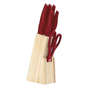 JOGO DE FACAS COM CEPO BRINOX CROSS VERMELHO