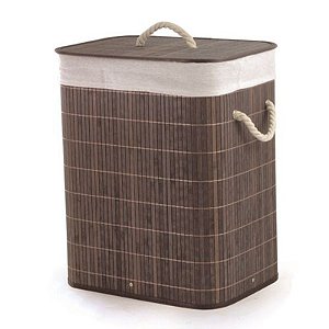 Cesto De Roupa Em Bambu Escuro Com Tampa Mimo Style