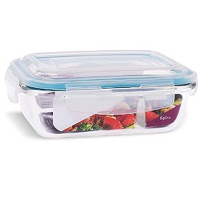 Pote De Vidro Hermético Com Tampa e Divisória Retangular 640ML