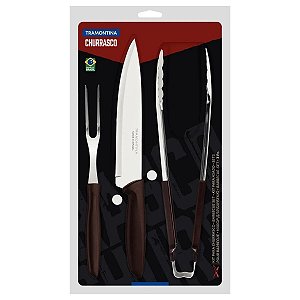 KIT P/ CHURRASCO 3 PCS PLENUS MARRON 23498/449