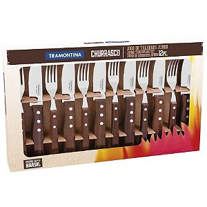 JOGO PARA CHURRASCO 12 PCS - Cabo Wood - Jumbo 22399/063