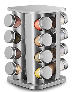 JOGO PORTA CONDIMENTO GIRATORIO QUADRADO INOX 16 POTES