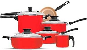 CONJUNTO UNICA 6PC VERMELHA GOLD TP VIDRO E PANELA PRESSAO 025384