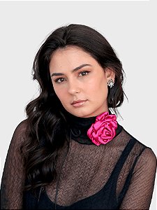 Choker de Flor Cetim Pink