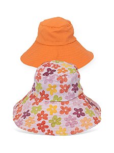 Bucket Hat Dupla Face Laranja e Floral Colorido