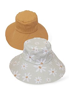 Bucket Hat Dupla Face Caramelo e Flor do Campo