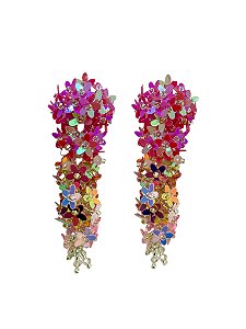 Brinco Cacho de Flores Degradê Fúcsia