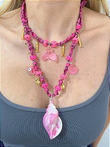 Colar Duplo Bandana Caramujo Rosa