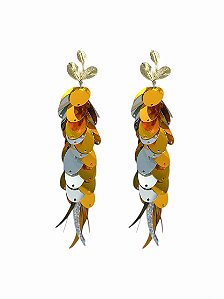 Brinco Paetê Dourado e Prata