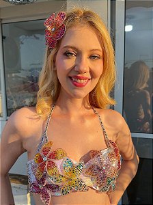 Top Flores Strass Pop
