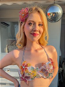 Top Flores Strass Pop