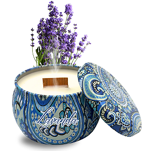 Vela Aromática Luxo 130g LAVANDA Pavio Madeira | Vela Aromatica Atacado para Revenda