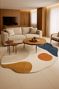 Tapete Tellaio Sala Orgânico Batur 7 2,40 x 3,00 - Off-white/Azul-escuro/Mostarda/Terracota/Cinza