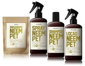 Kit com Spray, Loção, Suplemento & Shampoo Neem Pet