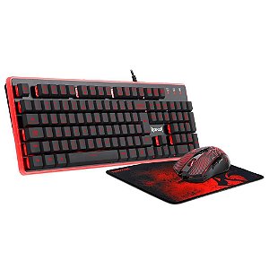 Kit Gamer Redragon S107 3 Em 1, Teclado Rgb, Abnt2 + Mouse, 3200 Dpi, 6 Botões + Mousepad