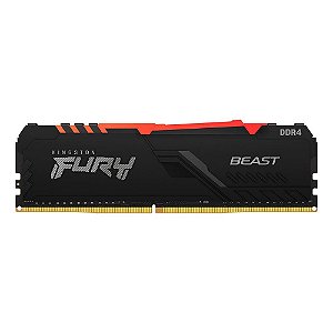Memória Desktop Ddr4 08Gb/3200 Mhz Kingston Fury Beast, Rgb, Cl 16, 1.35V, Kf432C16Bba-8, Preta