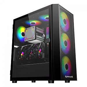 Gabinete Gamer Redragon Gc-Xa211 Skyfire, Sem Fan, Sem Fonte, Vidro Temperado, Preto