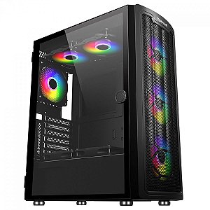 Gabinete Gamer Redragon Gc-Ma211 Bluestreak, Sem Fan, Sem Fonte, Vidro Temperado, Preto