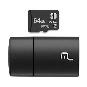 Pen Drive 064 Gb Multilaser 2 Em 1, MicroSd Classe 10 + Leitor Usb, Mc164, Usb 2.0, Preto