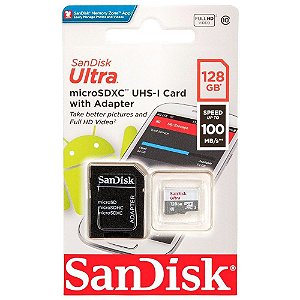 Cartão de Memória 128 GB Sandisk Ultra, MicroSD, Classe 10, com Adaptador, Sdsqunr-128G-Gn3Ma